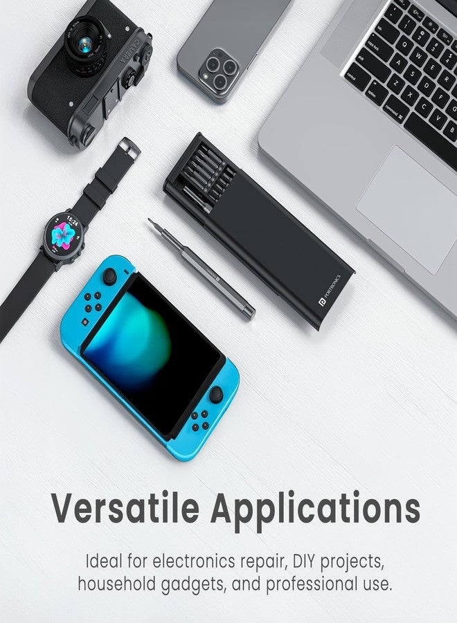 بورترونيكس علبة رؤوس مفكات بورترونيكس، طقم مفكات 24 في 1، طقم أدوات صغير الحجم ومتين وسهل الحمل مع حامل رؤوس مغناطيسي، مثالي لإصلاحات المنزل والسيارات (أسود) - Image 3